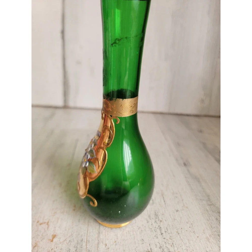 Bohemian Czech flower bud green vase glass Floral centerpiece Unique Home